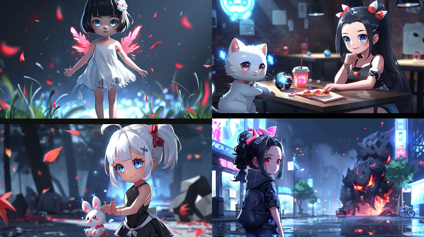 Enchanted Nocturne: A Symphony of Whimsical Anime Visions Fused with Neon Urban Fantasy - Midjourney sref style