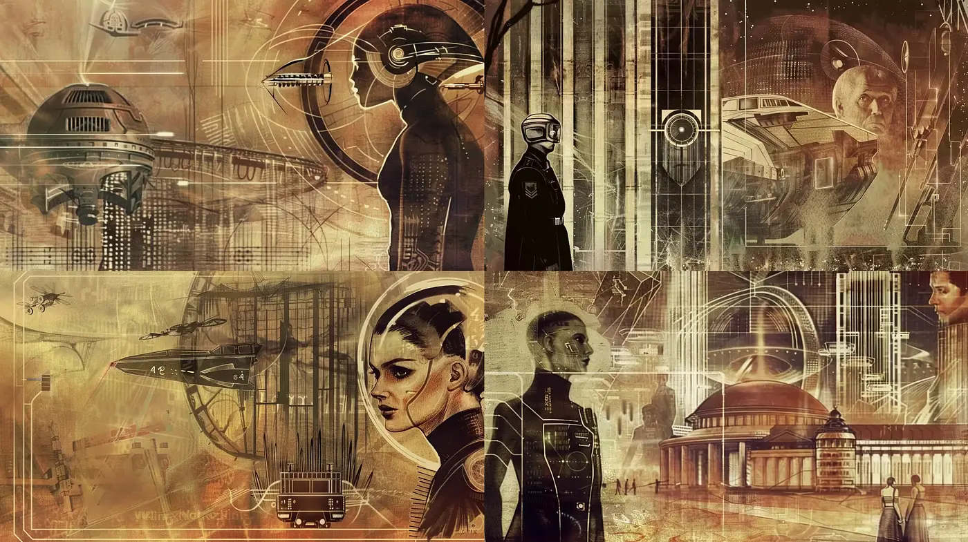 Retro-futuristic Visions: An Evocative Blend of Past and Future Aesthetics - Midjourney sref style