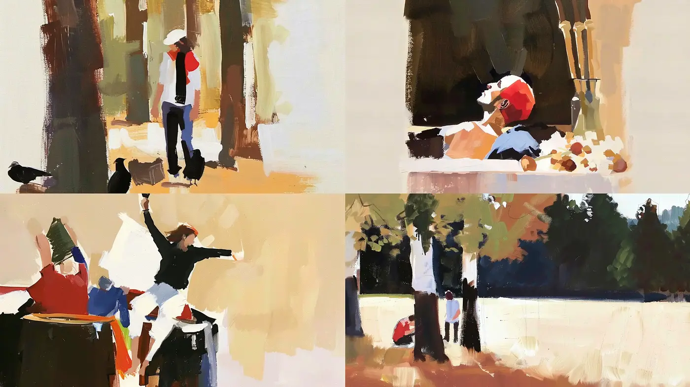 Synchronized Brushwork Harmony with a Contemporary Impressionist Influence - Midjourney sref style