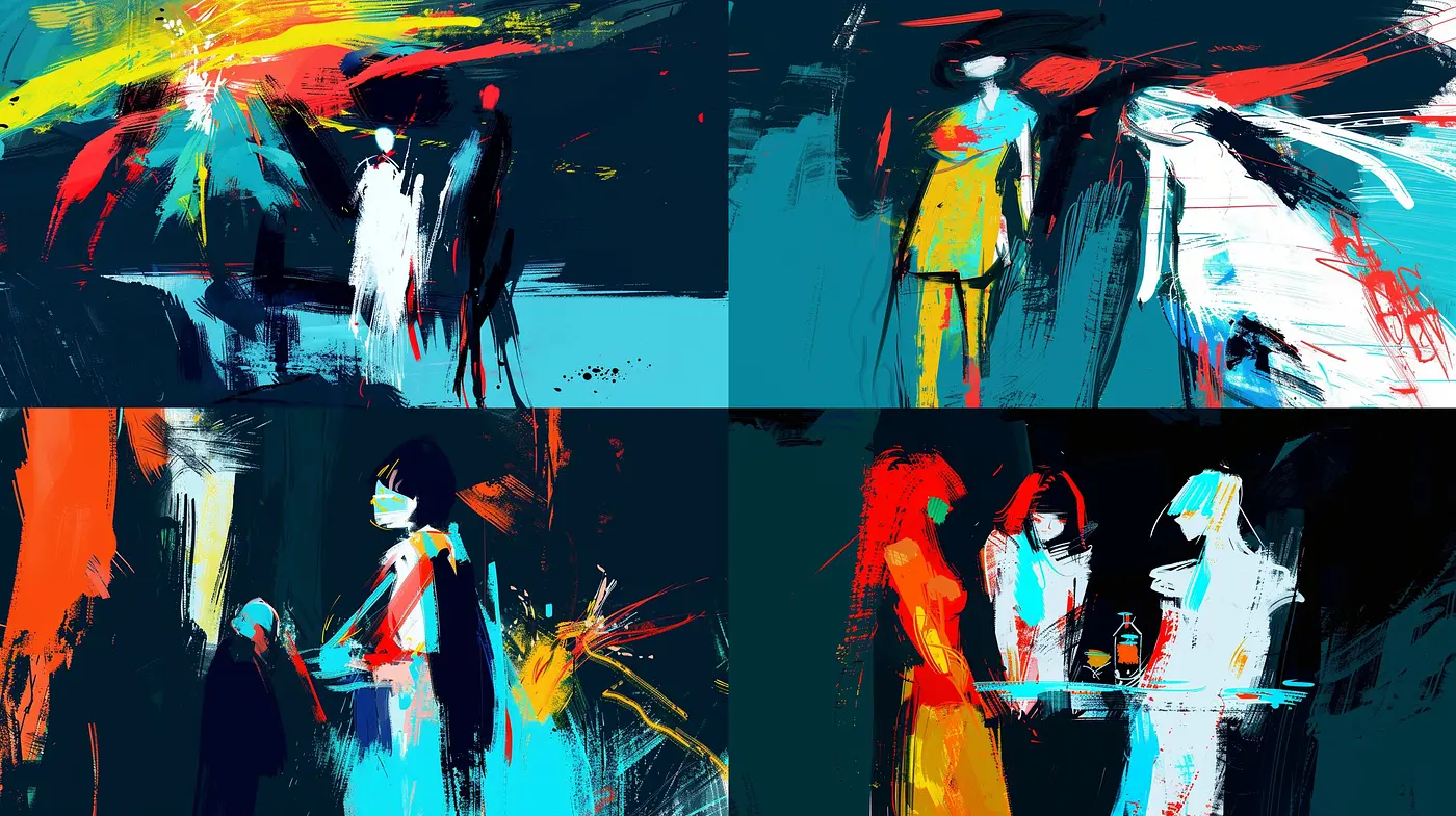 Vibrant Abstract Synthesis: A Fusion of Vivid Tones and Expressive Brushstrokes - Midjourney sref style