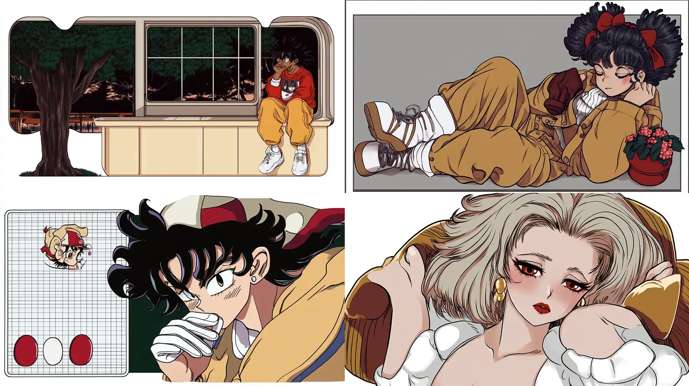 Consistently Stylized Manga-Inspired Digital Illustrations - Midjourney sref style