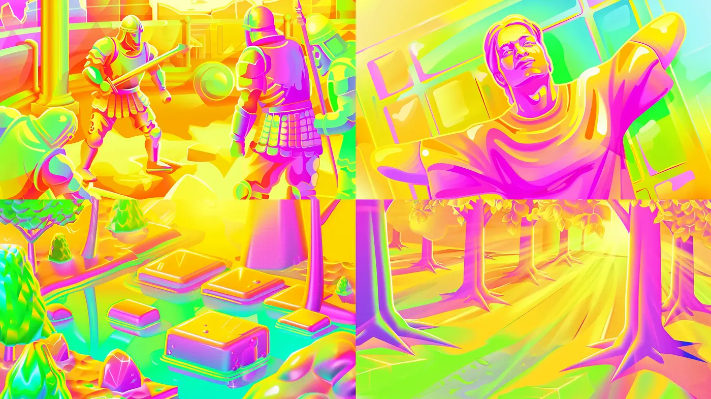 Surreal Chromatic Vibrance: A Journey Through Luminous Digital Dreamscapes - Midjourney sref style