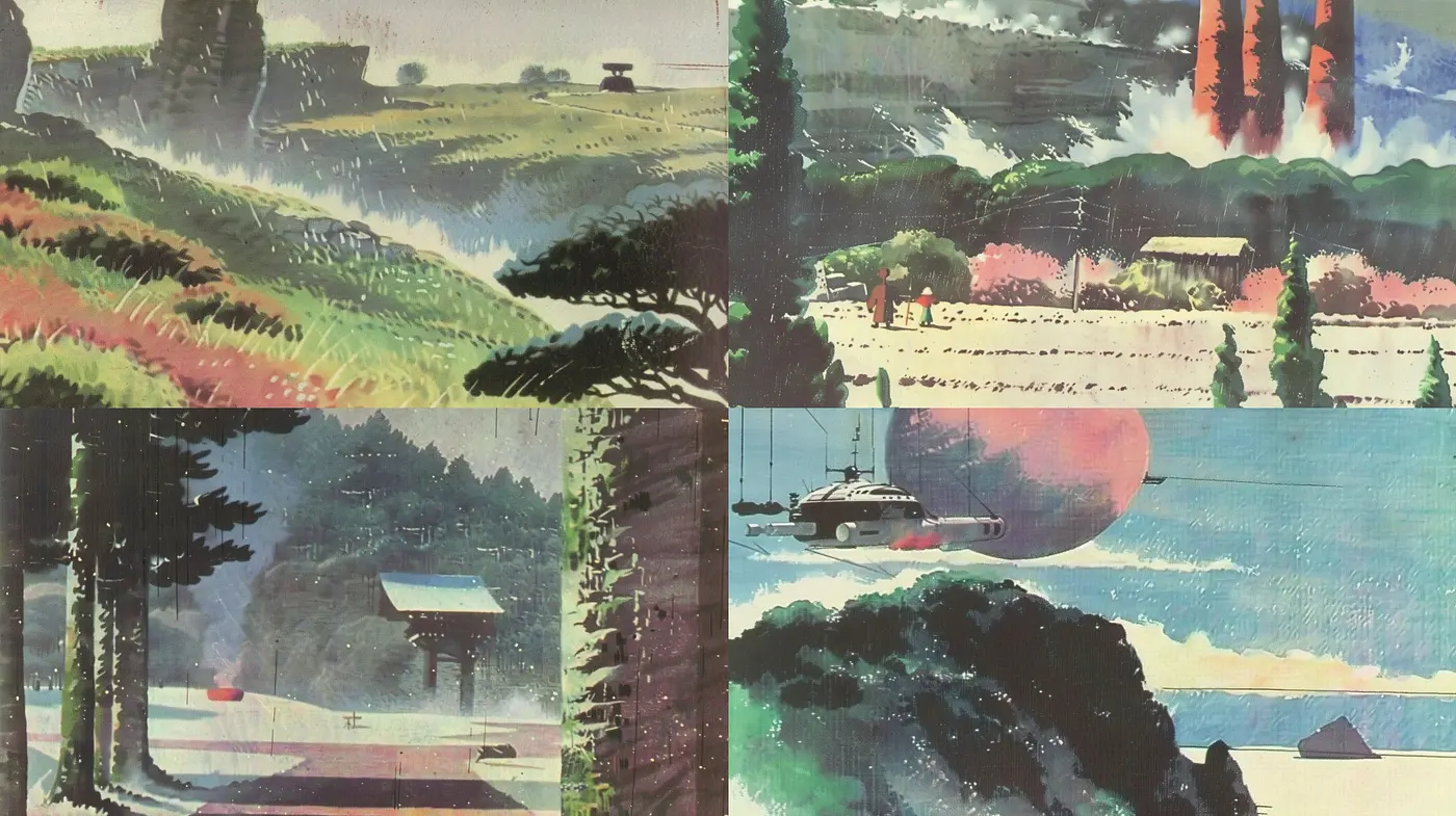 Retro-Futuristic Dreamscape: A Homage to Nostalgic Sci-Fi Illustration - Midjourney sref style
