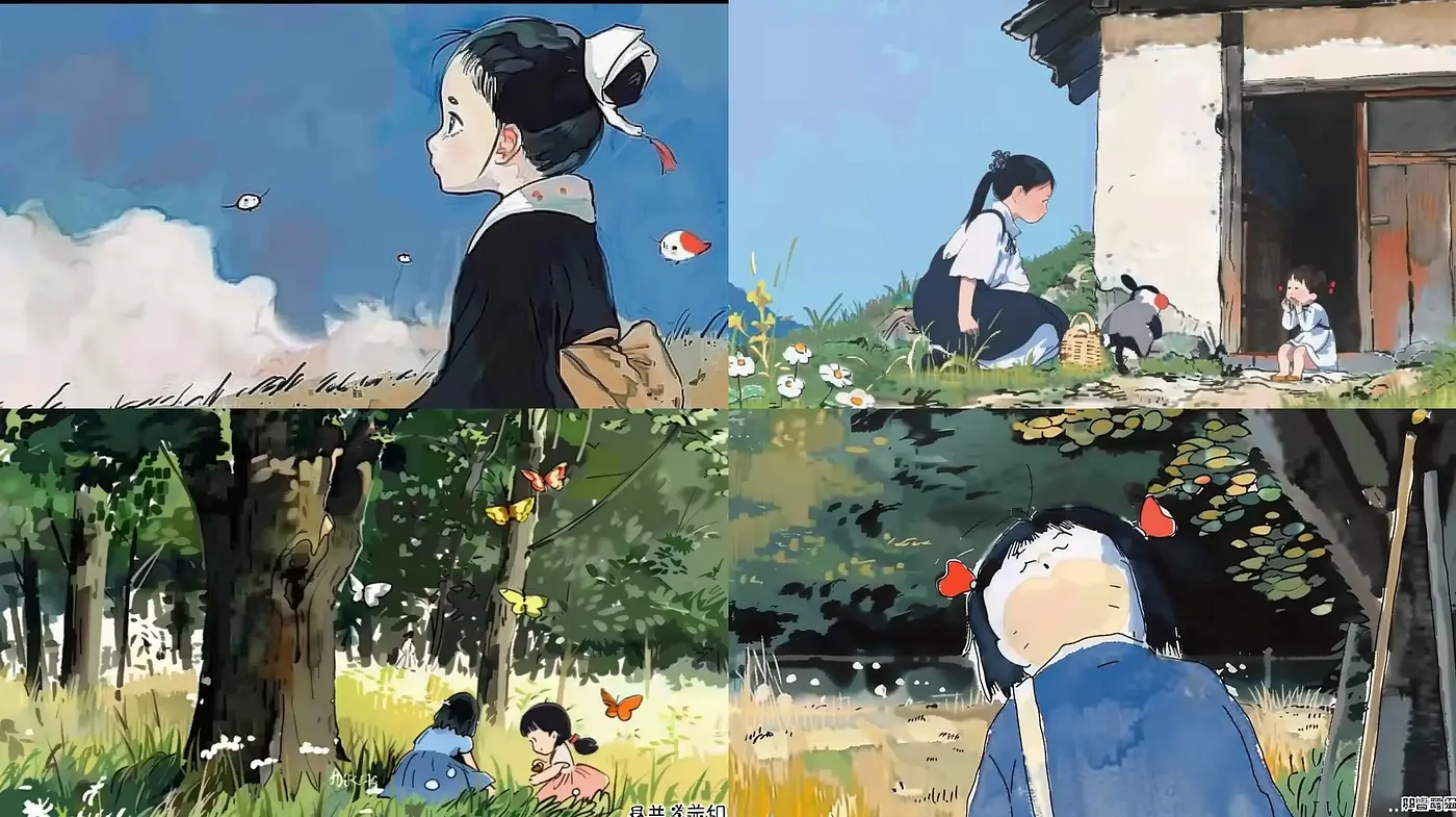 Idyllic Pastoral Scenes in Watercolor-inspired Anime Aesthetic - Midjourney sref style