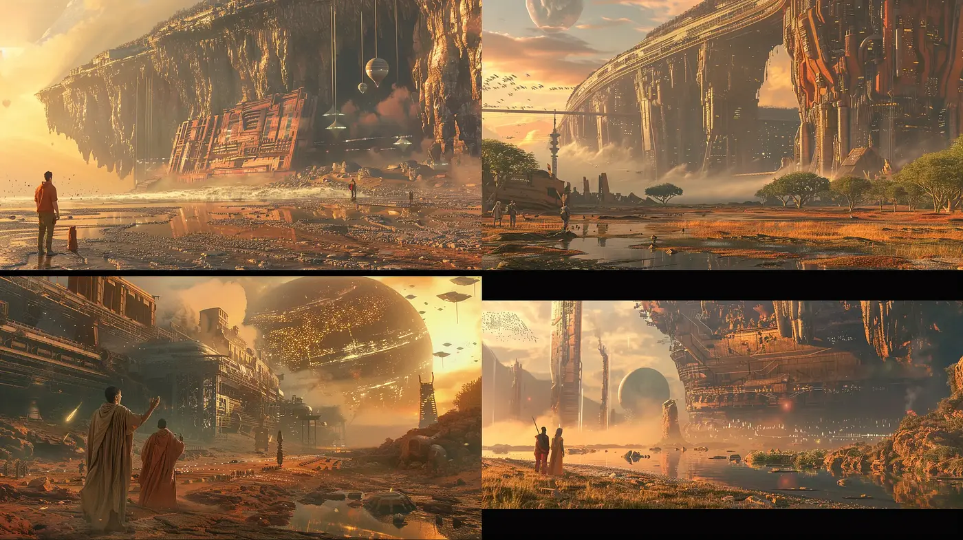 Dawn of Futuristic Ruins: A Sci-Fi Tapestry of Fallen Civilizations - Midjourney sref style