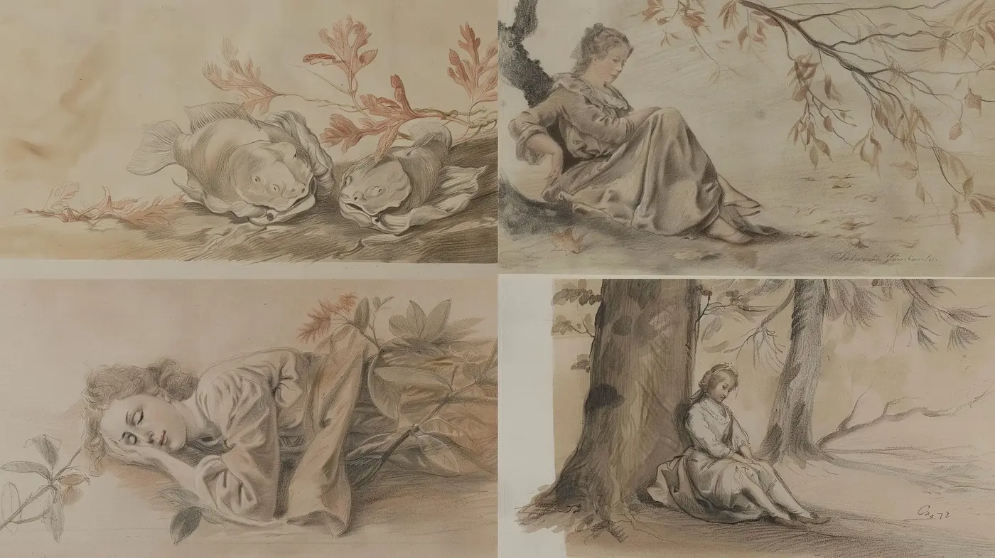 Sepia-Toned Serenity: A Homage to Classical Artistry in Sketch Form - Midjourney sref style