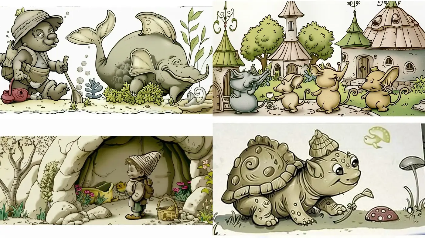 Whimsical Storybook Illustration with Subdued Earthy Tones - Midjourney sref style