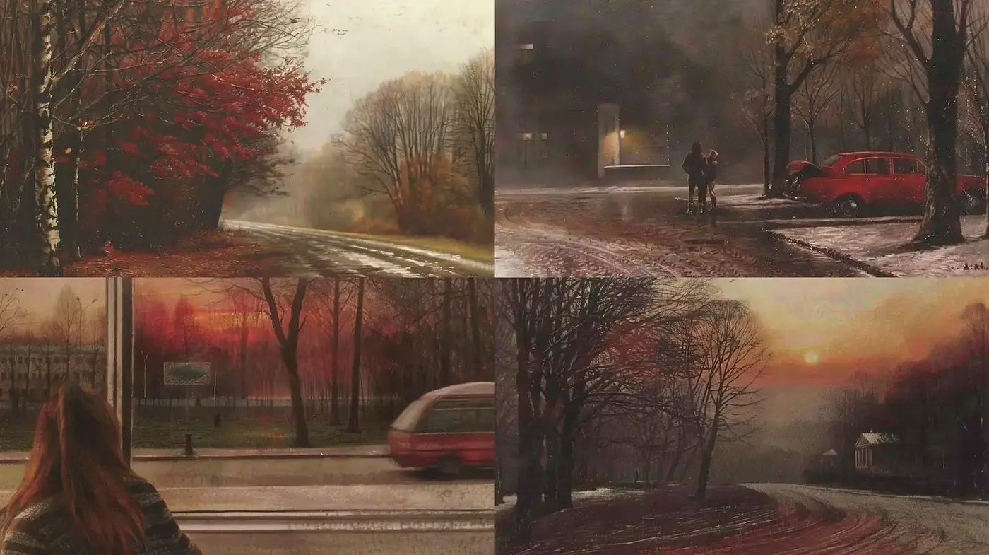 Moody Autumn Landscapes with a Cinematic Touch - Midjourney sref style