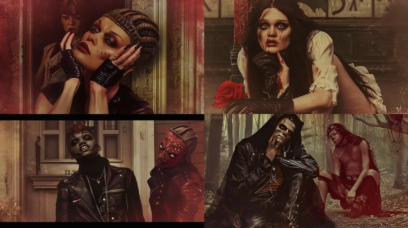 Eerie Gothic Aesthetic with a Touch of Disturbing Beauty - Midjourney sref style