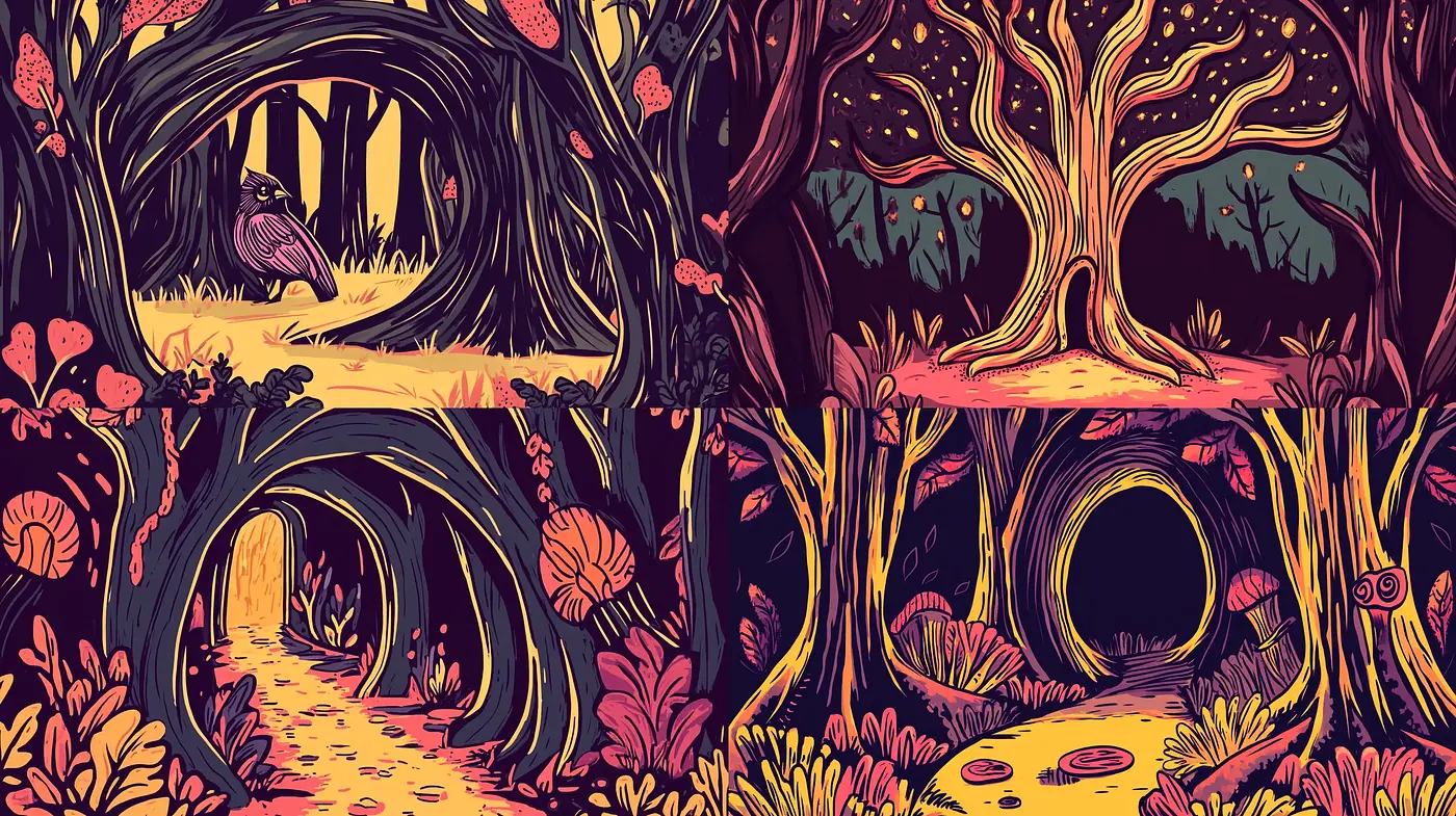 Enchanted Twilight: A Whimsical Nature Series with a Synesthetic Color Scheme - Midjourney sref style