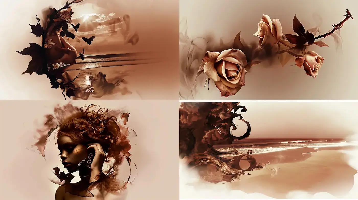 Elegant and Evocative Brown-Toned Aesthetic with Organic Textures - Midjourney sref style