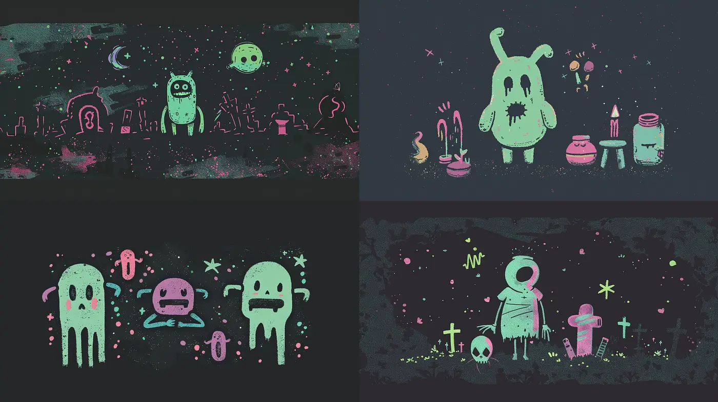 Whimsical Nocturnal Dreamscape in Neon Chromatic Hues - Midjourney sref style
