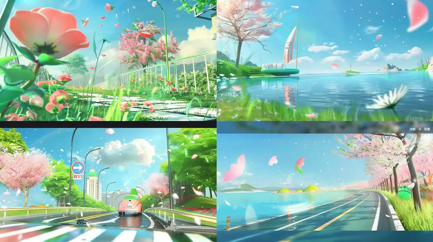 Dreamy Spring Landscapes with Whimsical Elements - Midjourney sref style