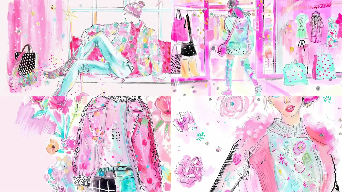 Vibrant and Whimsical Fashion Illustration Style with a Playful Touch - Midjourney sref style