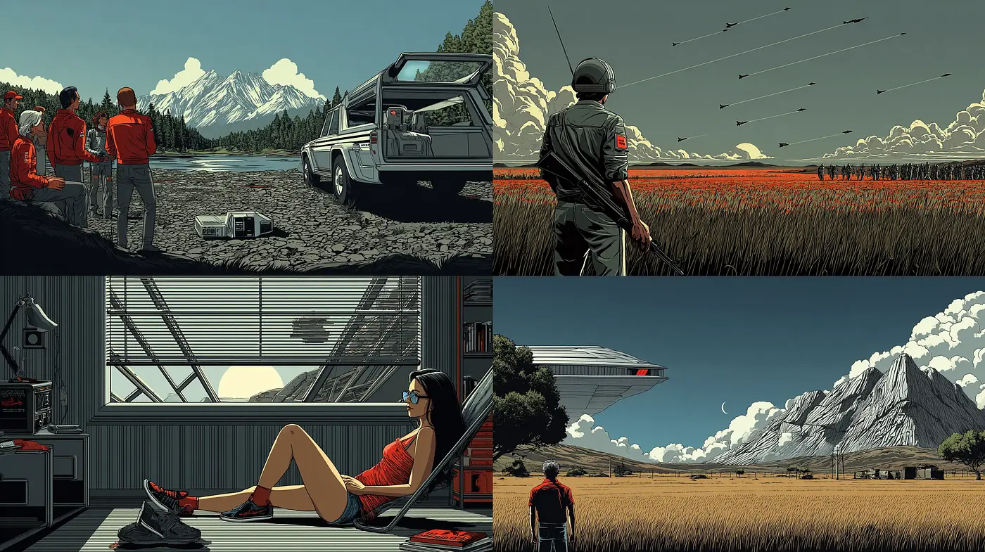 Futuristic retro-inspired landscapes with an emphasis on nature and technology - Midjourney sref style