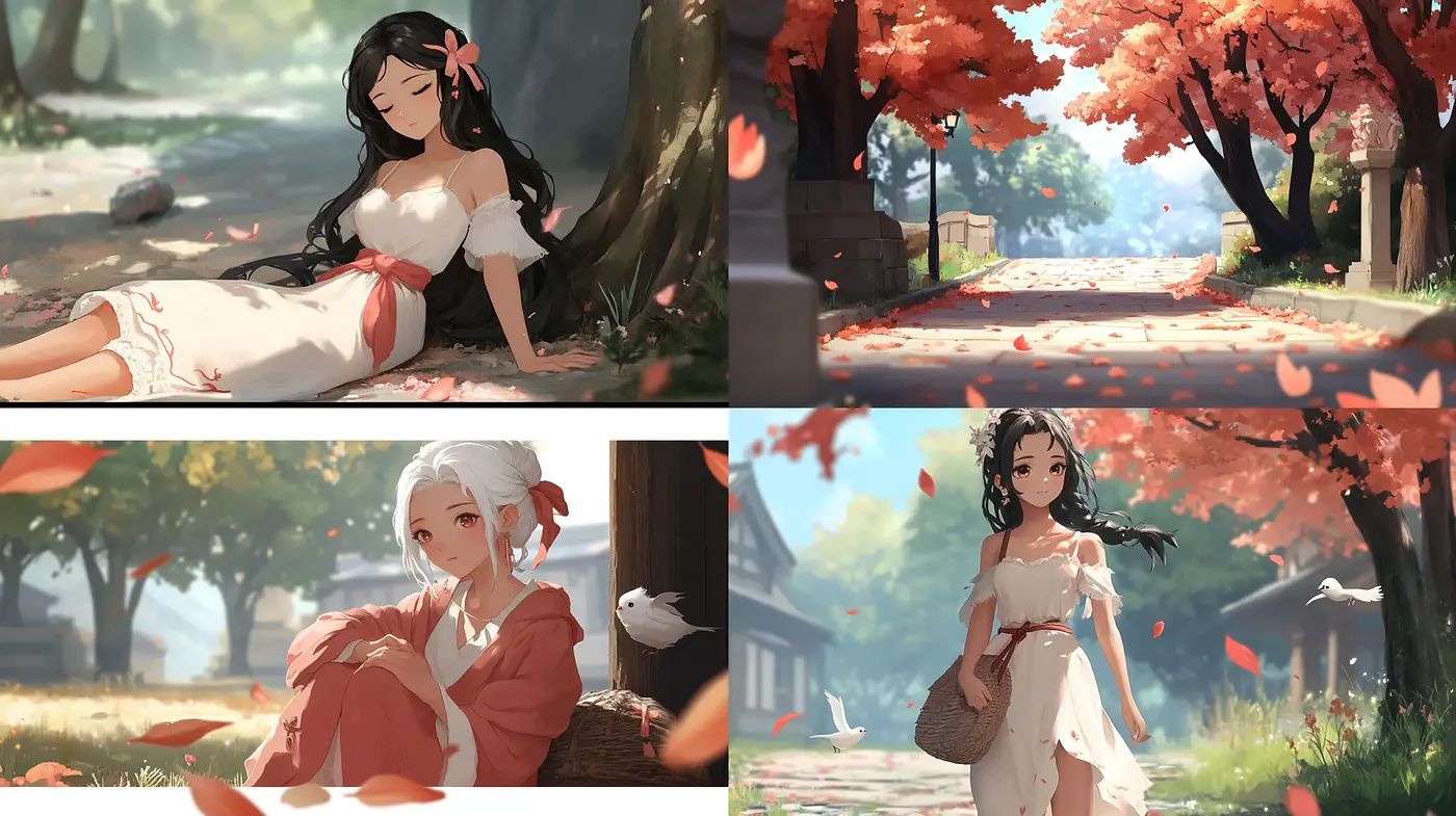 Serene Autumnal Elegance in Anime-Inspired Illustrations - Midjourney sref style