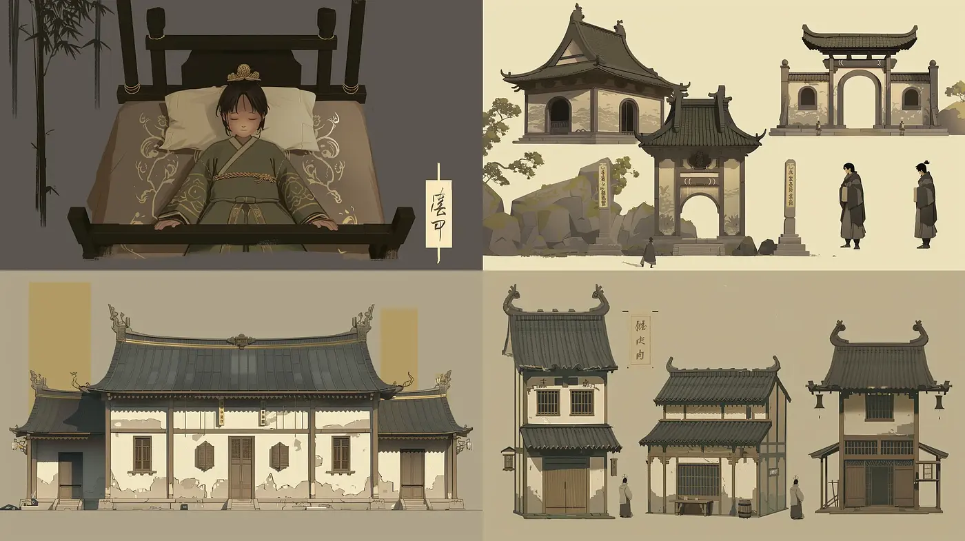 Subdued Elegance in Monochromatic East Asian-Inspired Illustrations - Midjourney sref style