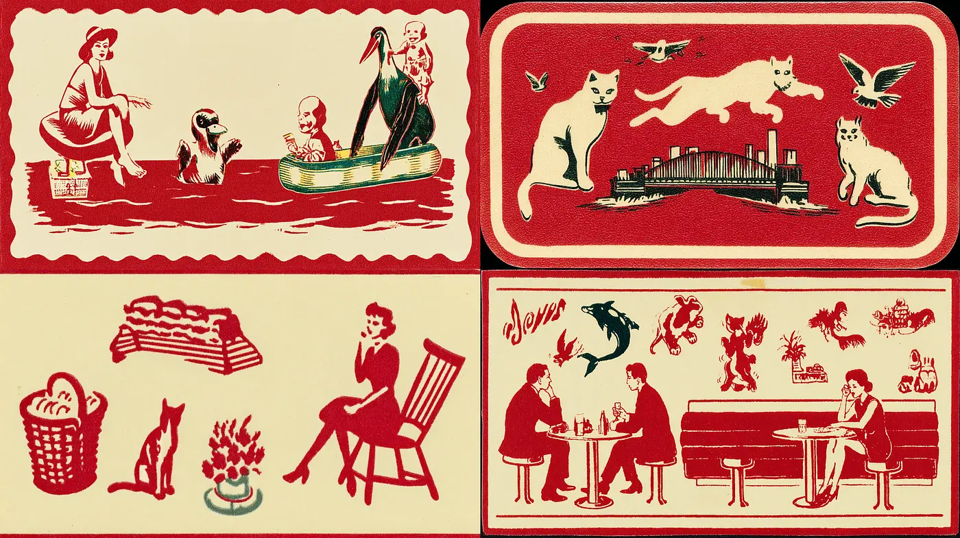 Retro-inspired illustrations with whimsical and playful themes - Midjourney sref style