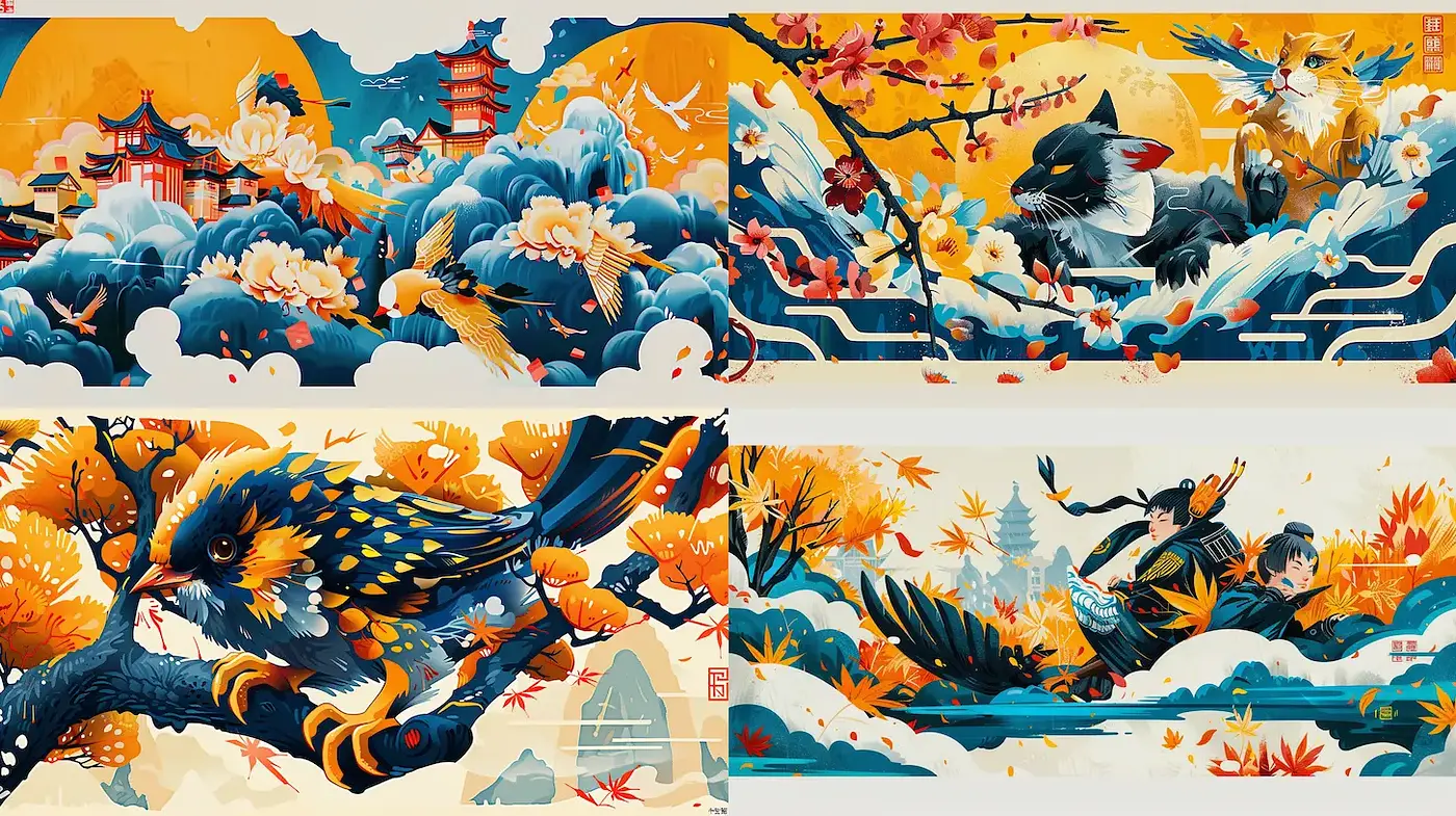Vibrant and Dynamic East Asian Inspired Illustrations - Midjourney sref style