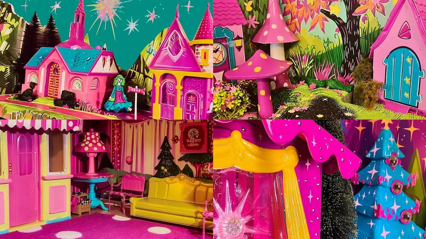 Whimsical and Vibrant Fantasy Environment with Consistent Design Elements - Midjourney sref style