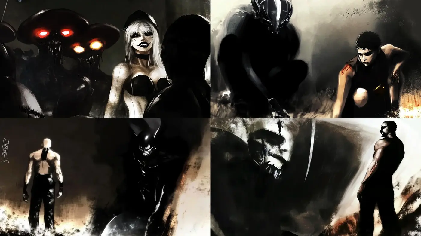 Gritty Ethereal Noir: A Fusion of Abstract Expressionism and Comic Book Aesthetics - Midjourney sref style