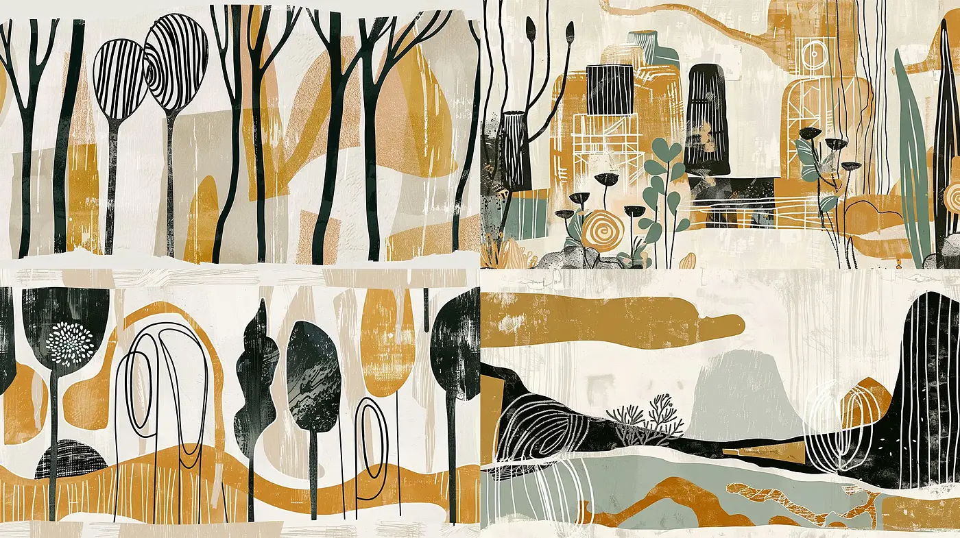 Abstract Arboreal Elegance in Earthy Tones - Midjourney sref style