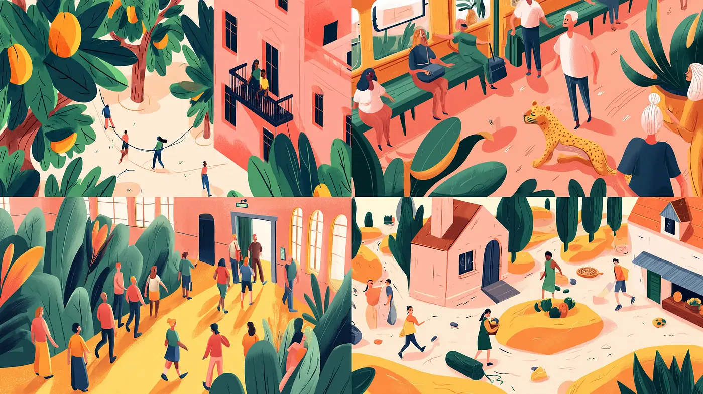 Vibrant and Playful Illustrative Style with Tropical Influences - Midjourney sref style