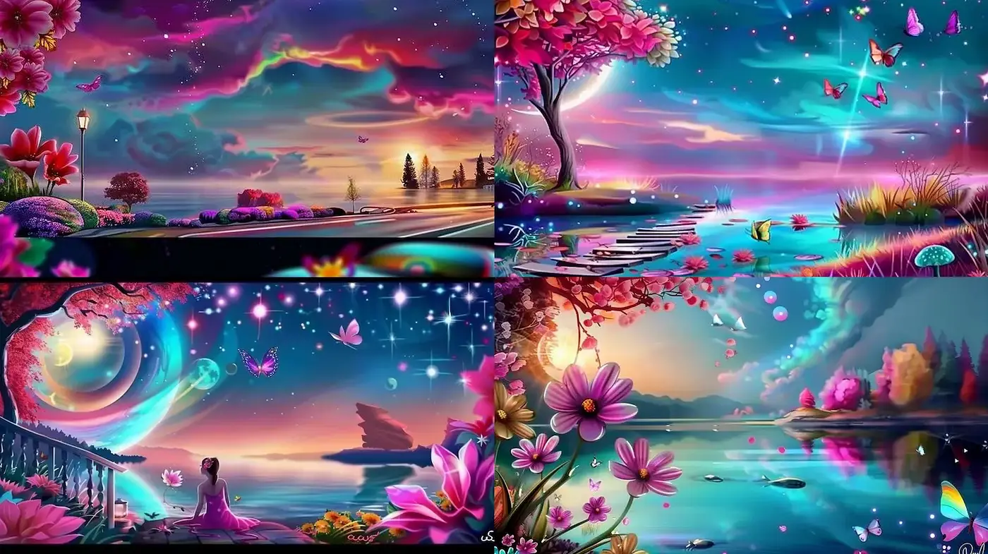 Vibrant Fantasy Landscapes with Ethereal Elements and Whimsical Charm - Midjourney sref style