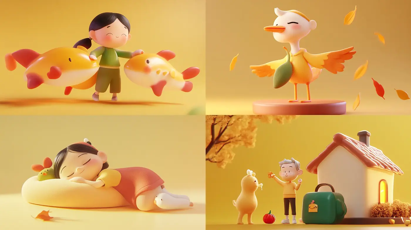 Sun-warmed Hues and Gentle Forms: A Cozy Autumnal Digital Art Style - Midjourney sref style
