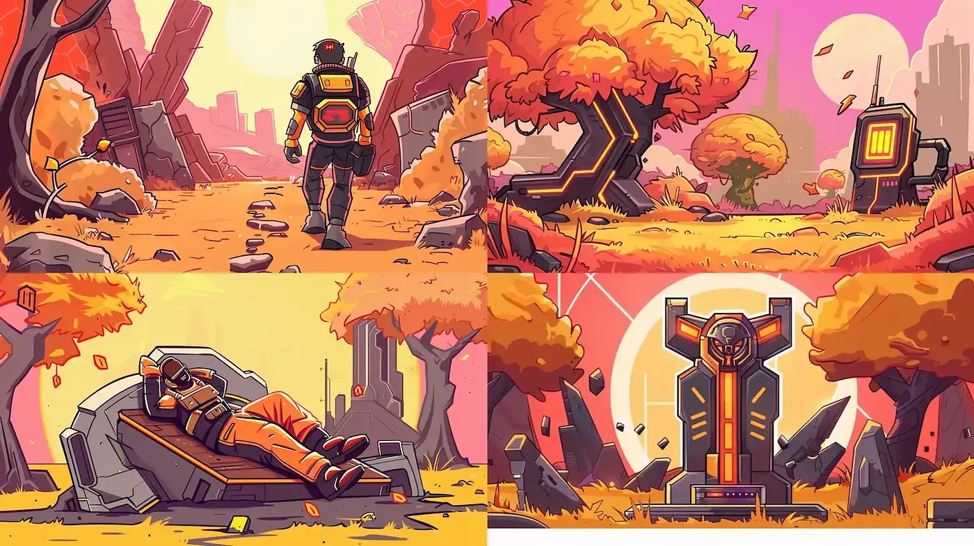 Vibrant Futuristic Landscape with Playful Energy - Midjourney sref style