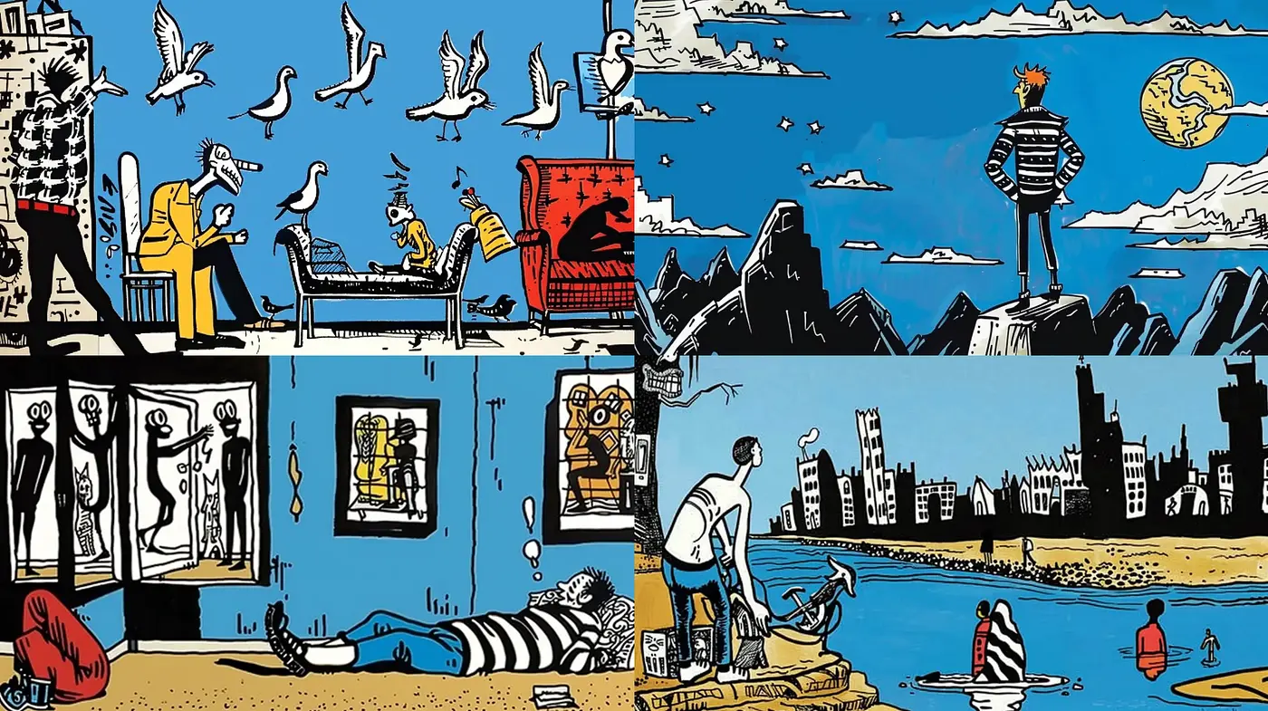 Eclectic Graphic Novel Panorama - Midjourney sref style