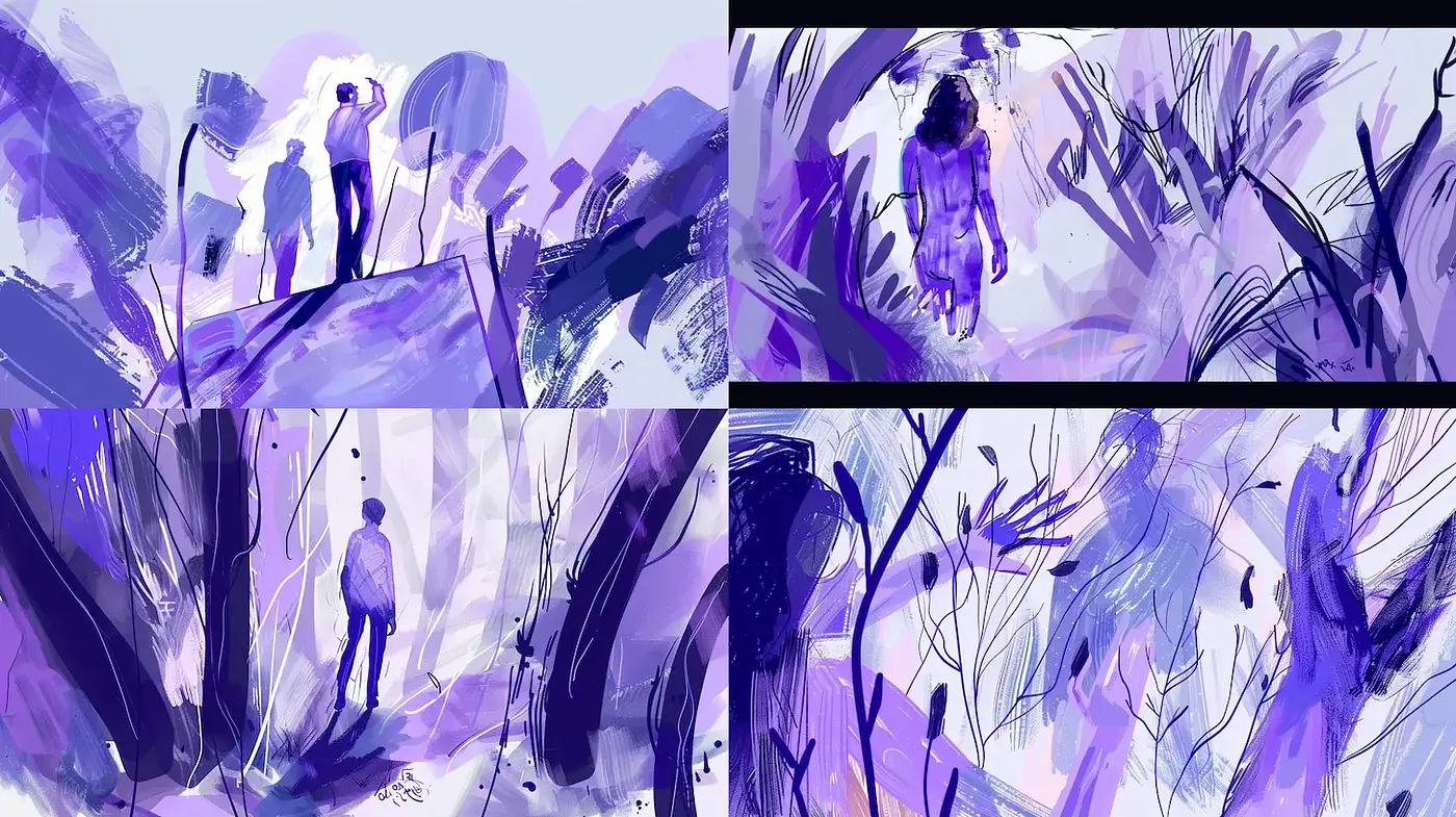 Ethereal and Abstract Exploration in Purples and Blues - Midjourney sref style