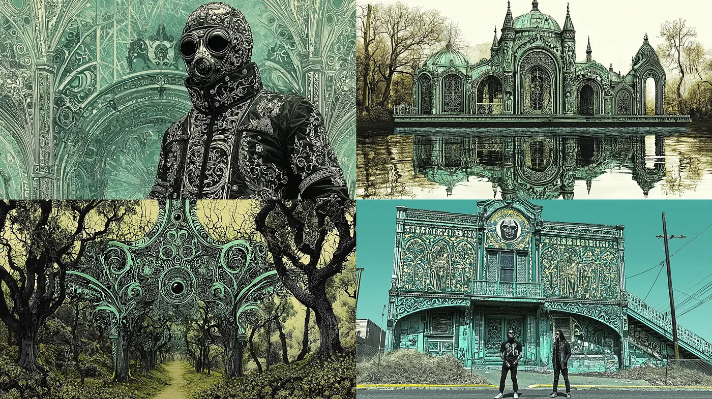 Gothic Intricacy Meets Cyberpunk Hues - Midjourney sref style