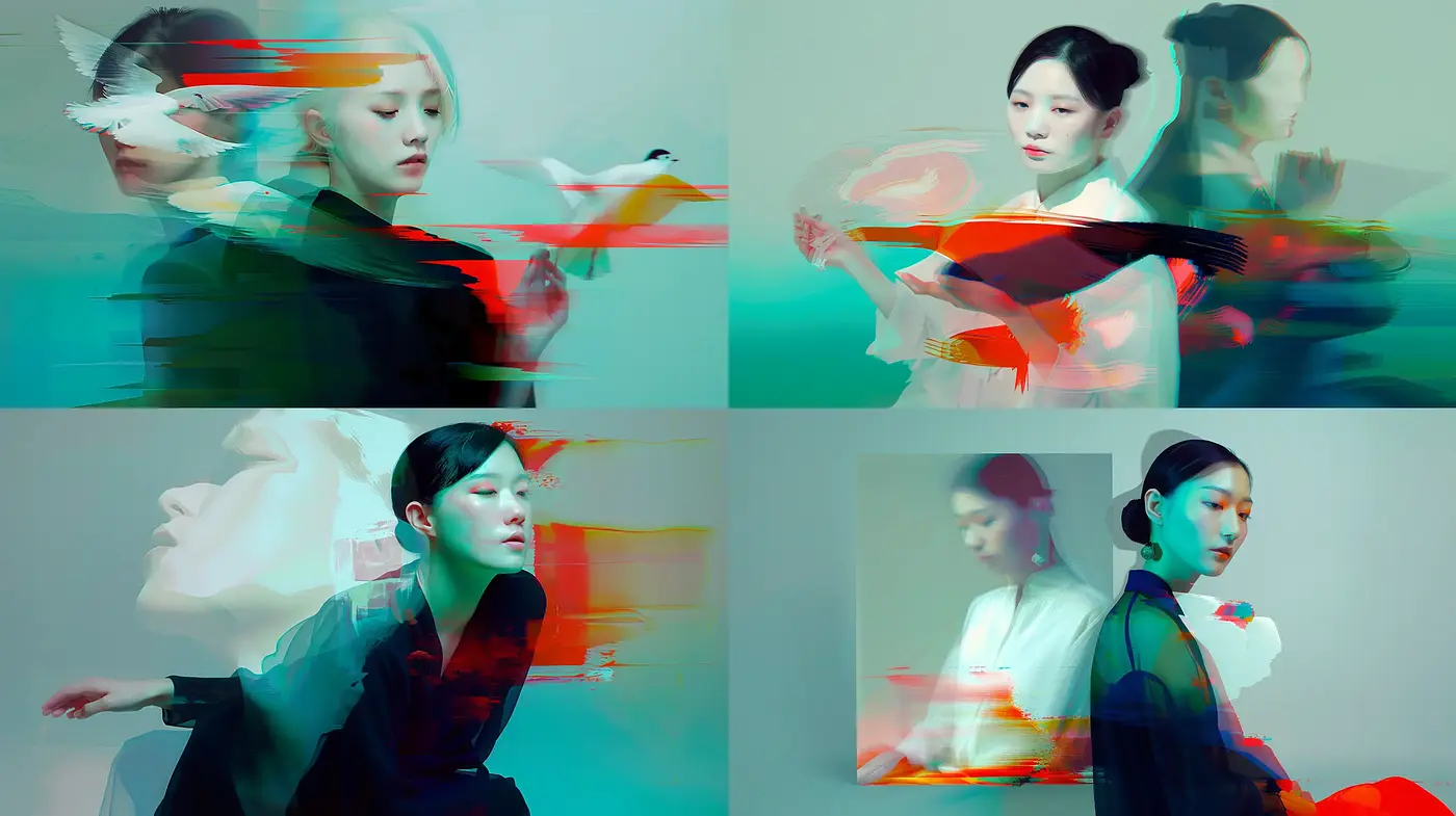 Ethereal Dynamic Motion in Turquoise and Coral Hues - Midjourney sref style