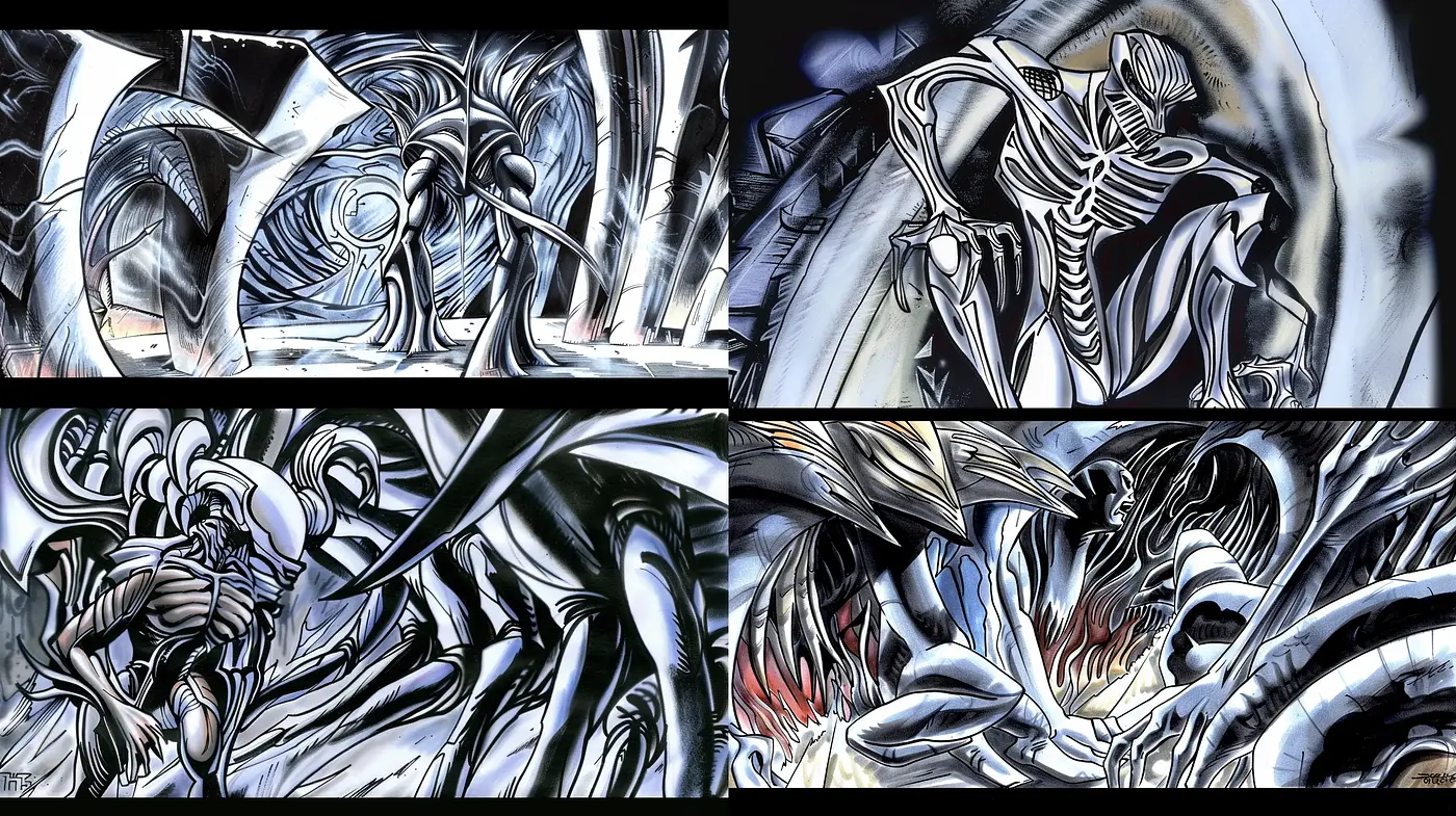 Abstract Metallic Swirls and Splashes - Midjourney sref style