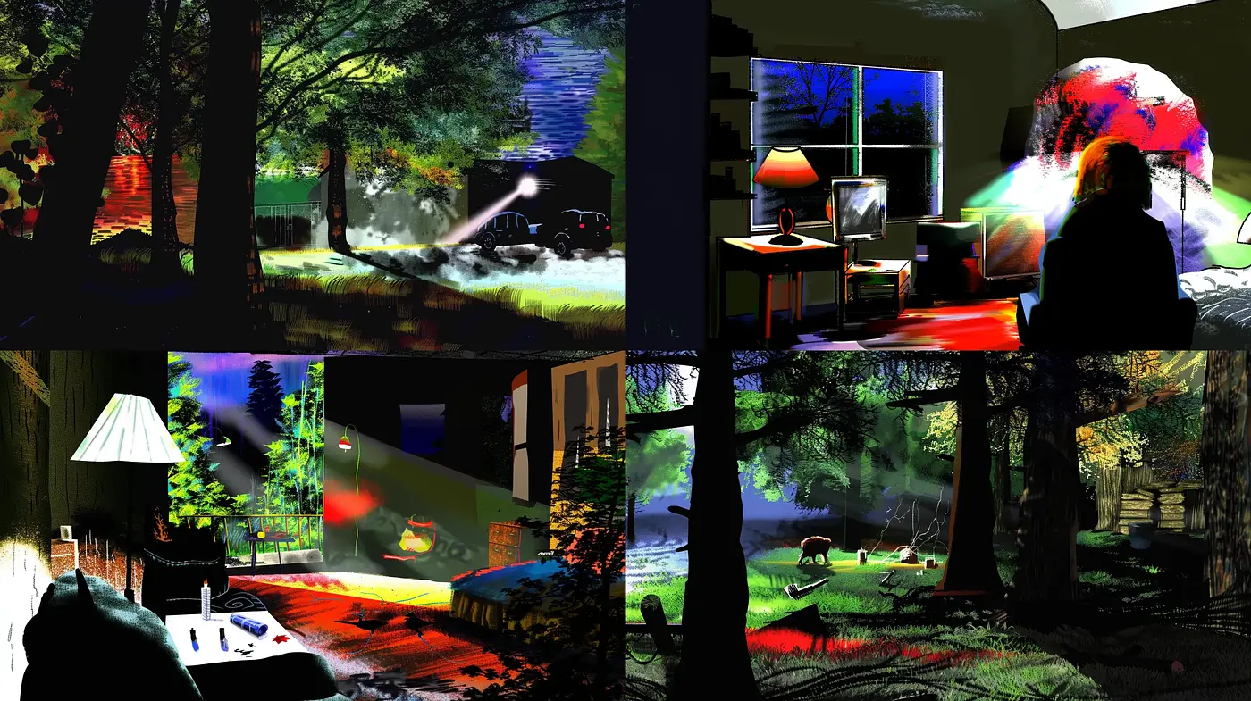 Luminous Nocturne: A Fusion of Vivid Chromatics and Shadowed Textures - Midjourney sref style
