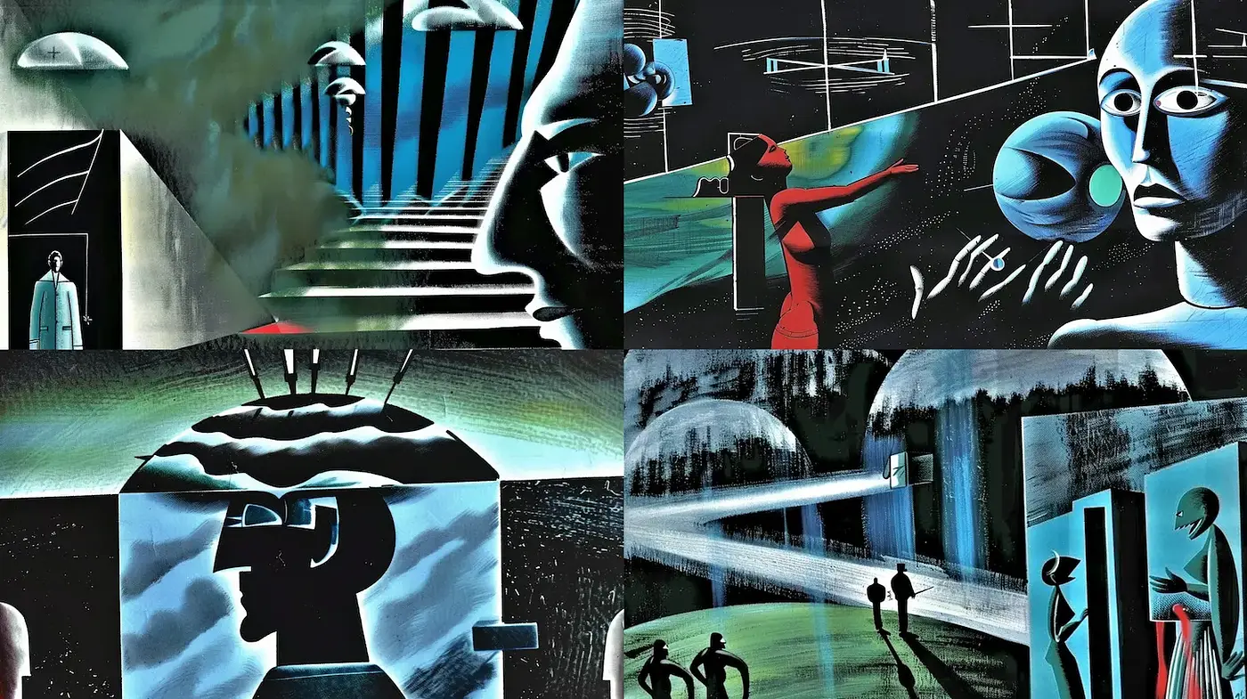 Futuristic Retro Surrealism with a Graphic Touch - Midjourney sref style