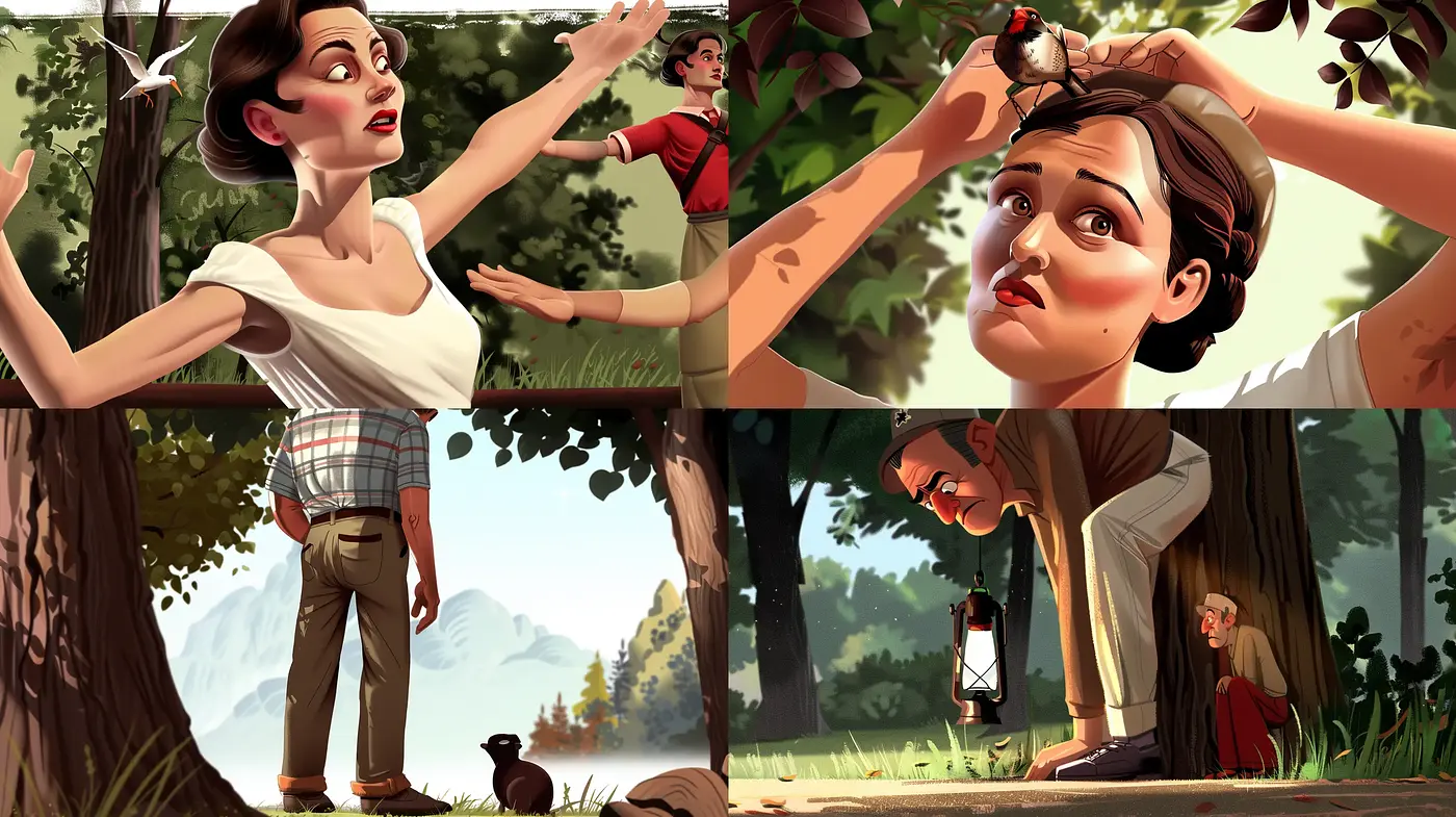 Harmonized Narrative Illustration with Consistent Earthy Tones and Expressive Characters - Midjourney sref style
