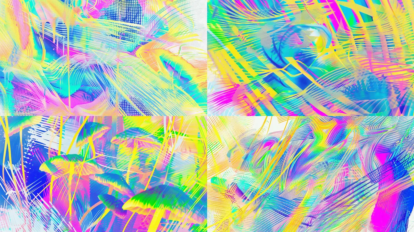 Psychedelic Neon Scribbles on Digital Canvas - Midjourney sref style