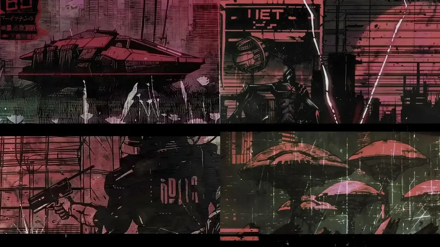 Cyberpunk Noir: A Fusion of Dark Urbanism and Futuristic Stylization - Midjourney sref style