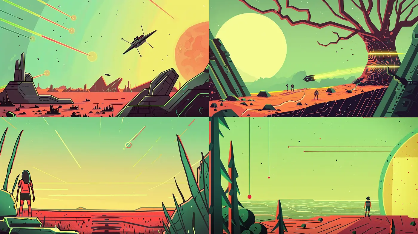 Surreal Sunset Sci-Fi Vistas - Midjourney sref style