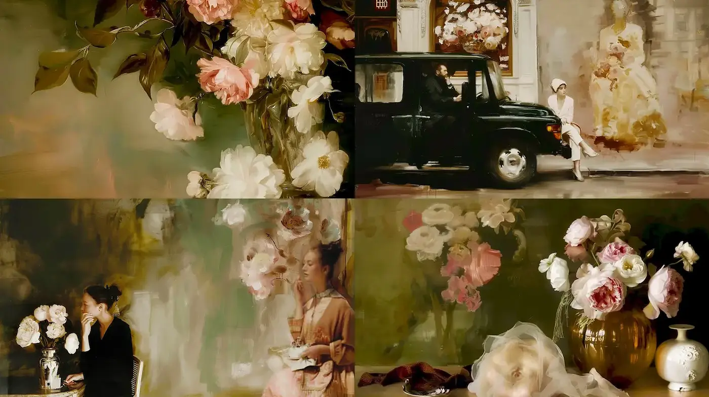 Elegant and Soft Impressionistic Floral Narratives with a Vintage Aesthetic - Midjourney sref style