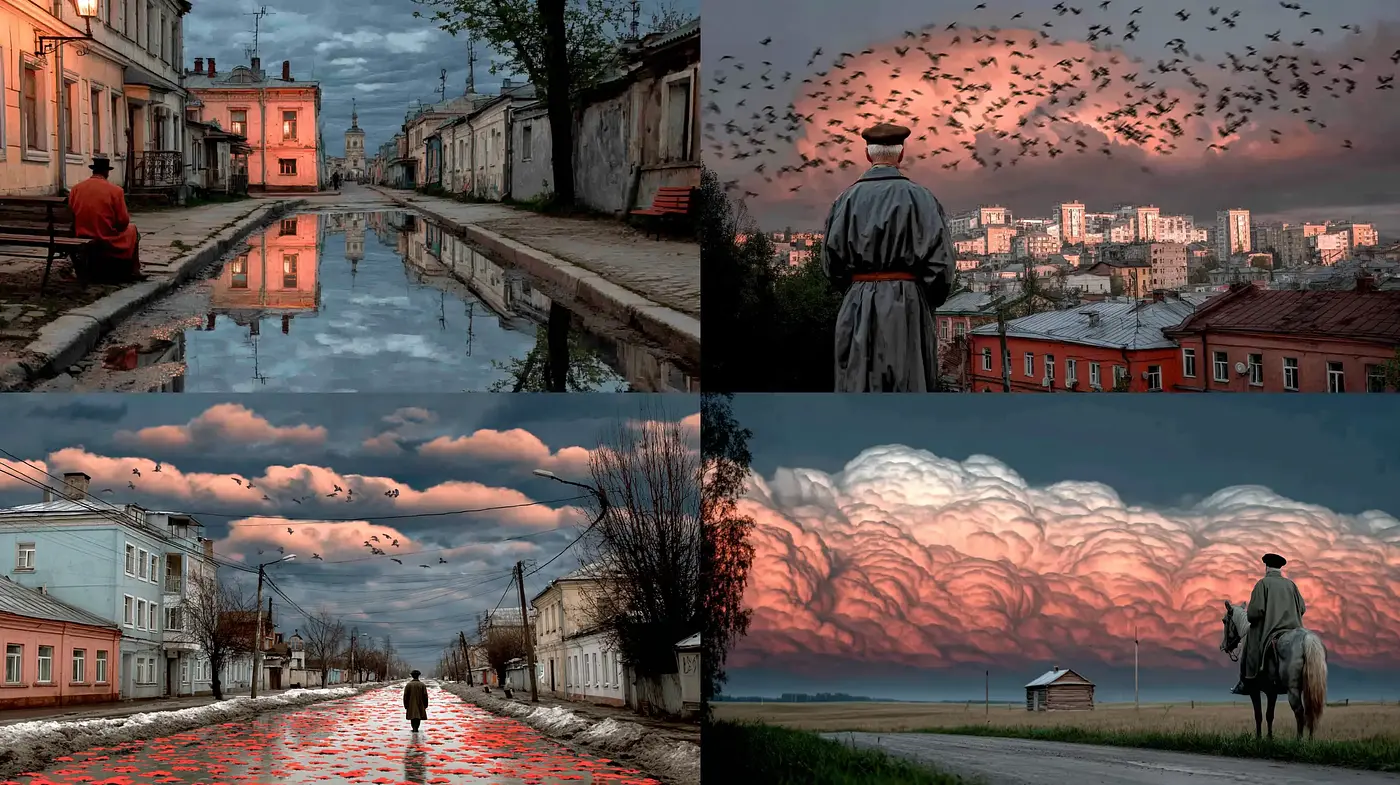 Dramatic atmospheric landscapes with reflective elements and a cinematic vibe - Midjourney sref style