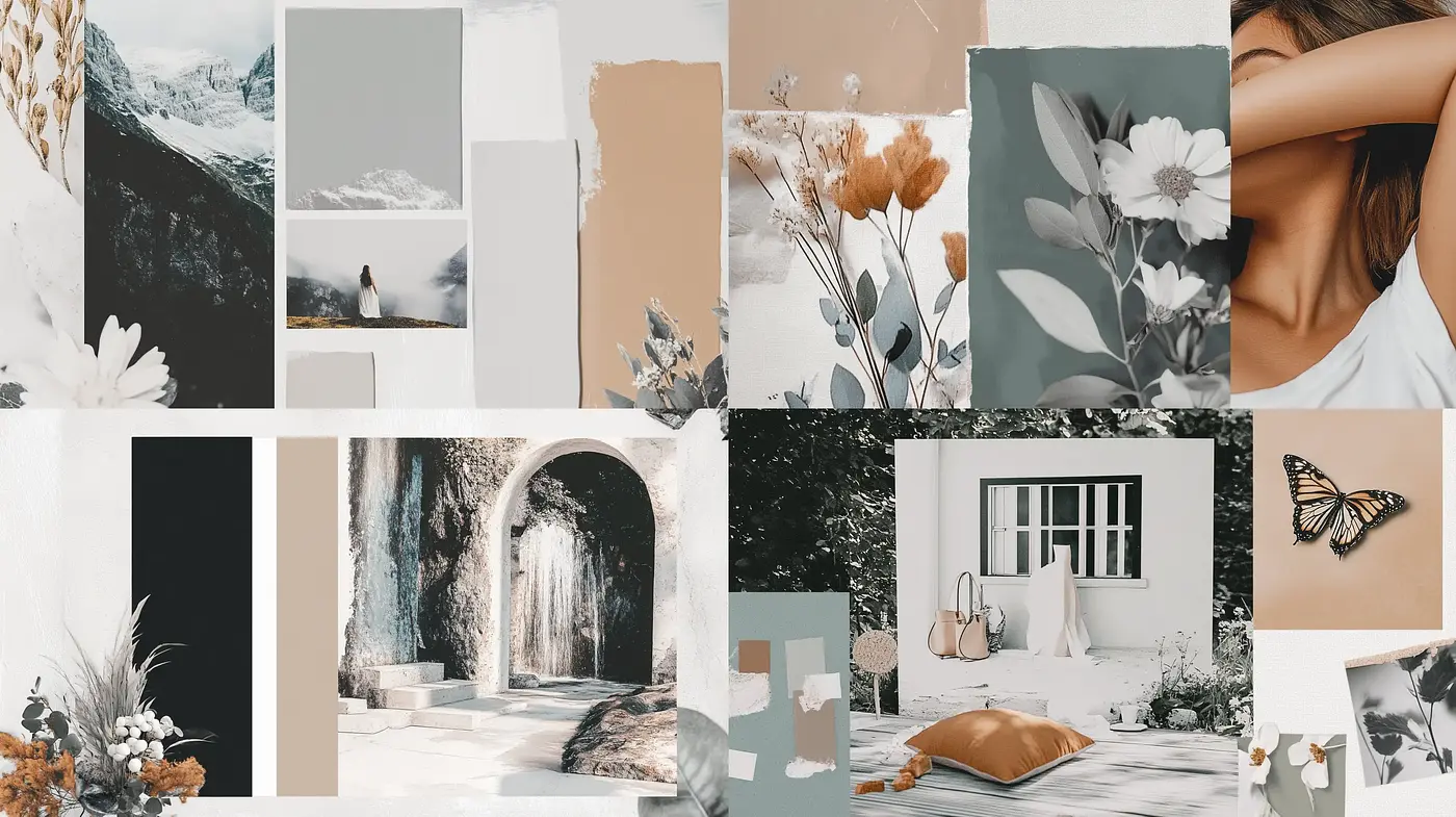 Tranquil Harmony in Nature and Human Elements Collage - Midjourney sref style