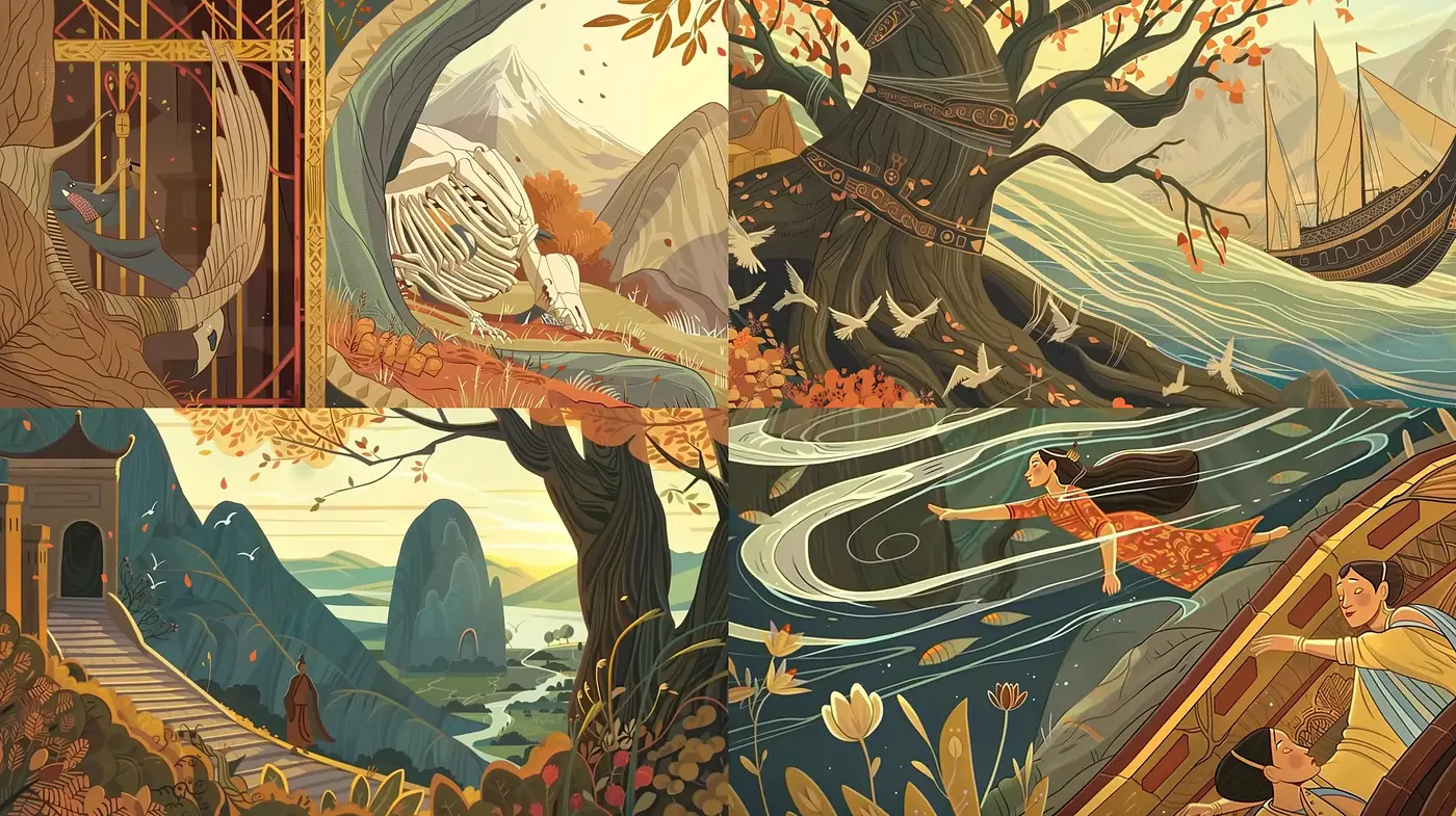 Autumnal Harmony in Whimsical Folktale Illustrations - Midjourney sref style