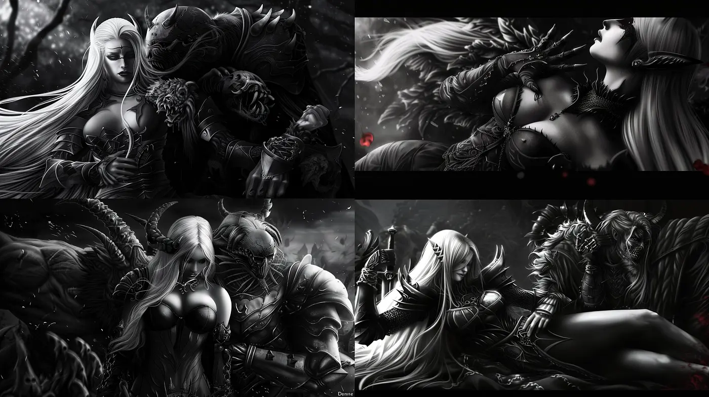Monochromatic Elegance of Stylized Fantasy Art - Midjourney sref style