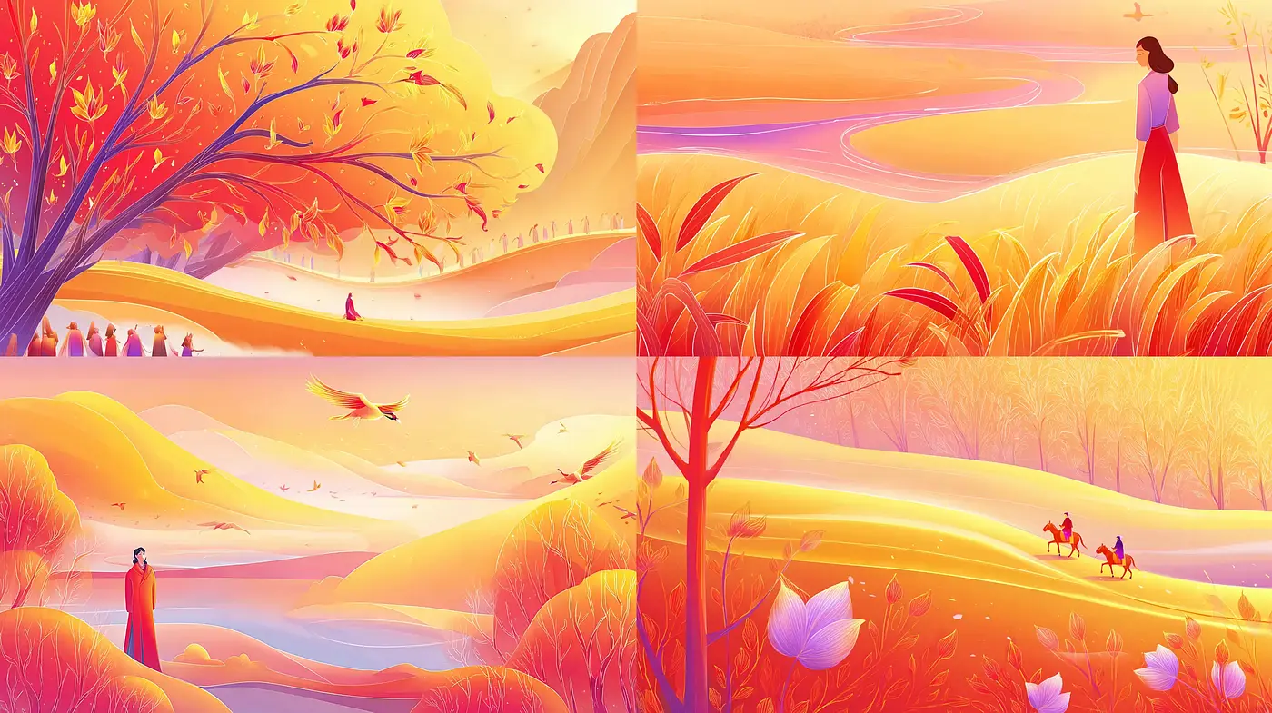 Vibrant and Dreamlike Landscape with Harmonious Characters - Midjourney sref style