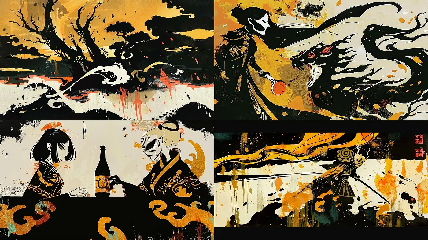 Dynamic Abstract Brushwork with East Asian Aesthetics and Modern Twist - Midjourney sref style