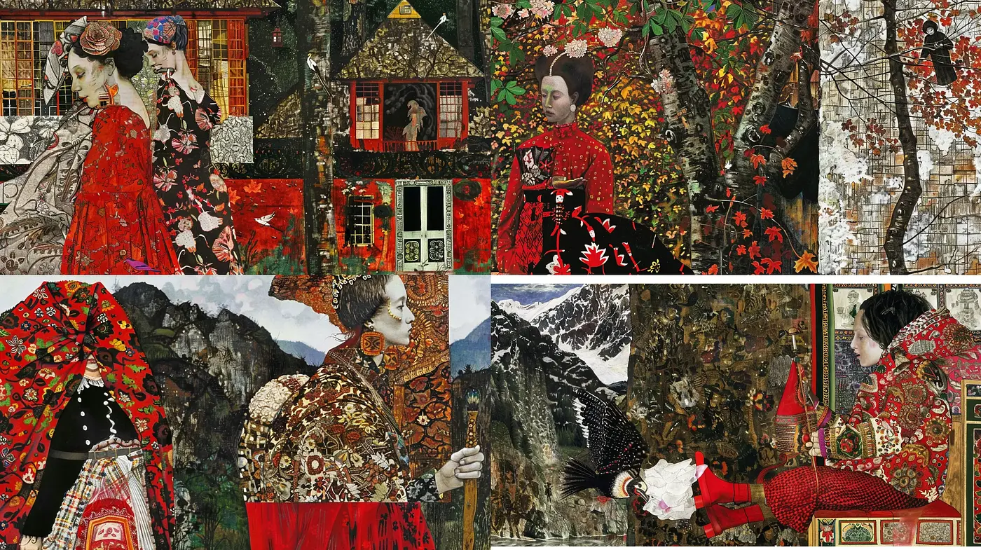 Collage of Traditional Elegance and Nature's Mosaic - Midjourney sref style