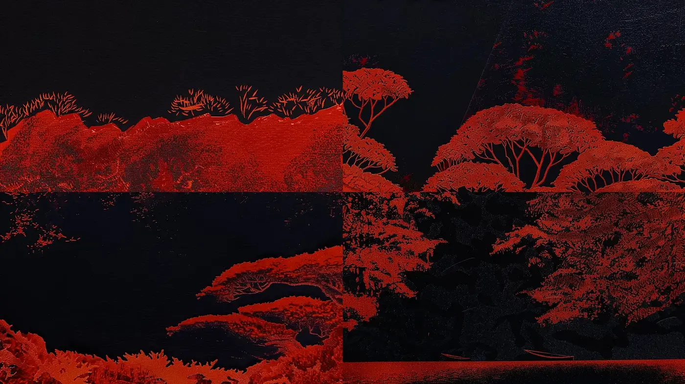 Bold Contrast Landscapes with Intricate Texture Elements - Midjourney sref style